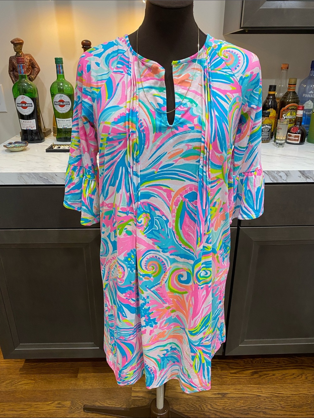 Susan graver Pink & Blue Swirl pullover pop over Tunic Dress lilly
